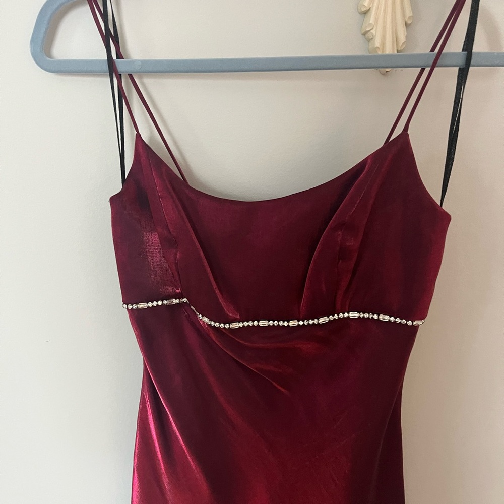 Burgundy Satin Slip Dress with Beaded Waist